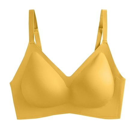 Gnurob Wirefree Bra for Womens Seamless Push Up Bras Full Support Bralette Lightly Lined Cups Brassiere Beauty Back Smoothing Bralettes with Removable Cup Clearance Saving Yellow X-Large