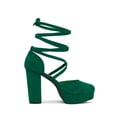 thumbnail image 3 of BLISSFUL STEP Women's Pumps Block Heels Platform Strappy Lace up Pumps Emerald Green 9, 3 of 7