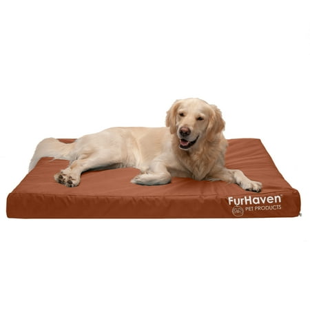 UPC: 0842229125368 | FurHaven Pet Products Indoor/Outdoor Oxford Deluxe Full Support Pet Bed for Dogs & Cats – Chestnut Jumbo