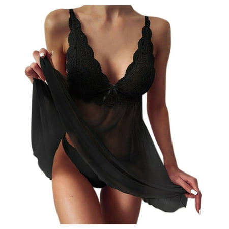 Mashaouyo Sale Clearance 2025 Womens Underwear Suspenders Lace Transparent Dress Pajamas Lingerie Nightgowns for Women