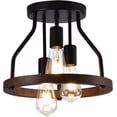 thumbnail image 2 of MONIPA E26 3-Light Rustic Wooden Matte Black Electric Farmhouse Chandelier, 2 of 8