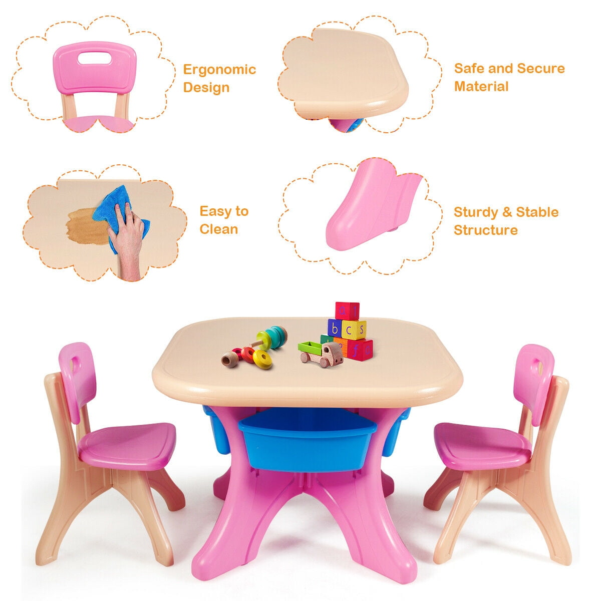Gymax Fashion Plastic Children Kids Table & Chair Set 3 PC Play Furniture