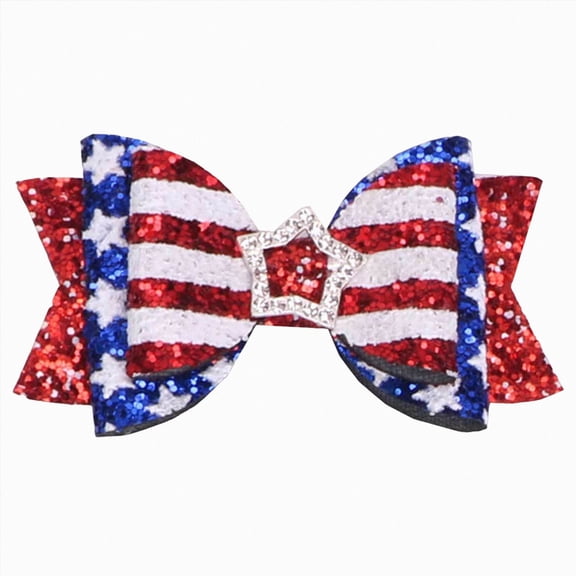 dmqupv Kids 4th of July Headband 4th of July Hair Pin Bow Red White Blue Hairpins Independence Day Flag Bowknot for Girls Pink,One Size