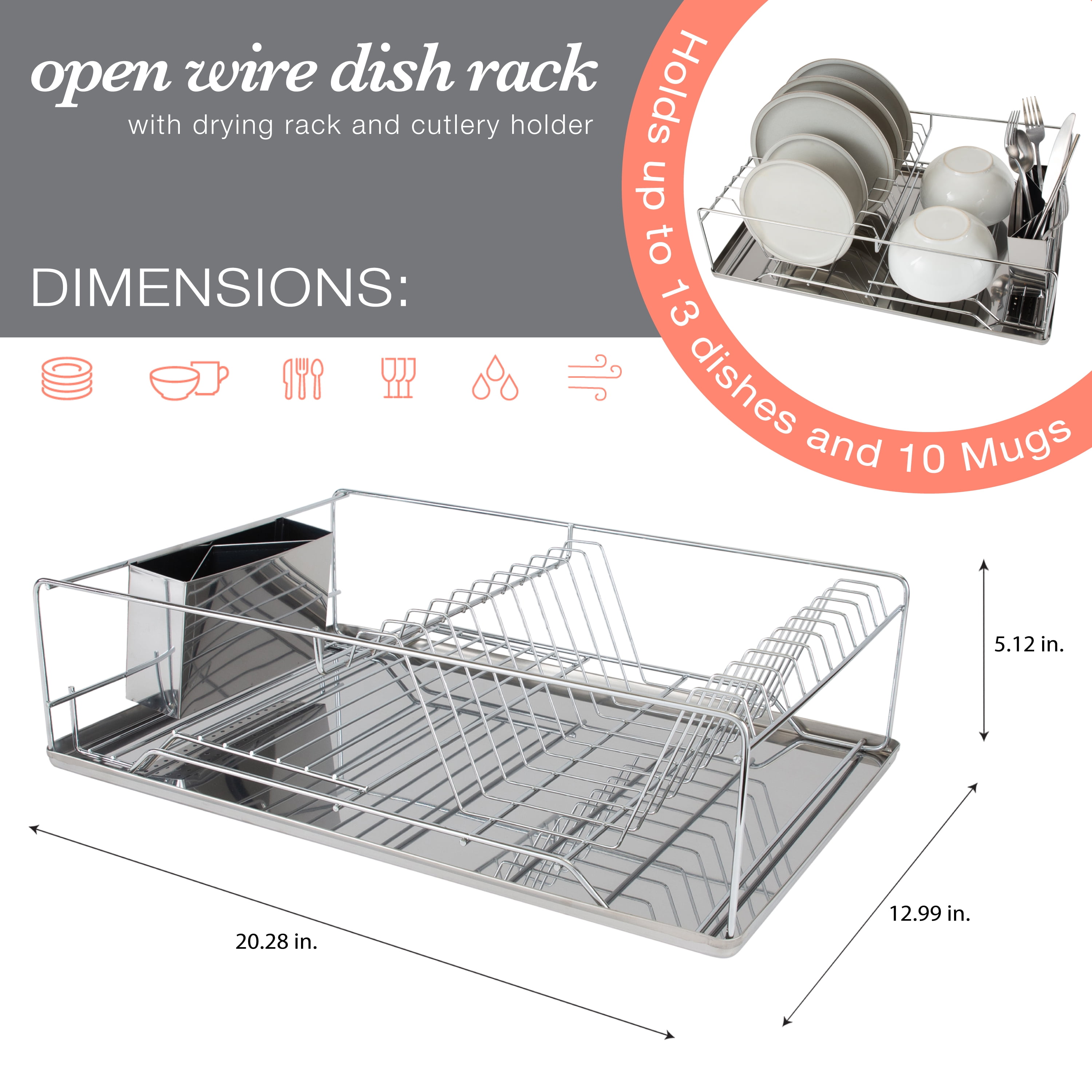 Dish Rack Kitchen Cabinet - Chrome - 15-3/4 inch - Furnica