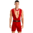 thumbnail image 3 of vastwit Men Christmas Santa Claus Fancy Dress Party Outfit Velvet T Shirt and Shorts A Red 3XL, 3 of 7