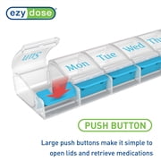 Ezy Dose Push Button (7-Day) Pill, Medicine, Vitamin Organizer Box, Weekly, Daily Planner, Arthritis Friendly, X-Large, Blue