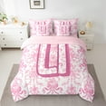 thumbnail image 2 of Erosebridal Chic Bowknot Bedding Sets Full Size,Monogrammed U Comforter Sets with Sheets,Retro Pink Floral Bed in a Bag Full Size For Girls,Super Cozy Room Decorative Reversible,7-Piece, 2 of 7
