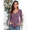 thumbnail image 4 of CRAYNER Casual Women's Blouses Loose Fit V-Neck Tops with Pocket Long Sleeve Fall Winter Tunic T Shirt , 2XL, 4 of 9