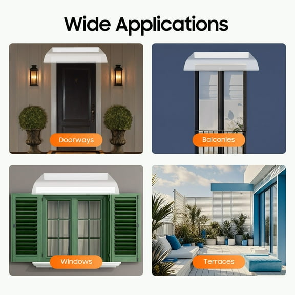 Awning Canopy UV Rain Snow Protection for Front Door/Porch Patio Roof, Rain Shelter Thicken Clear Cover Maintenance-Free Awning Polycarbonate Sheet No Brackets (Size: 31.5*15.75 in)