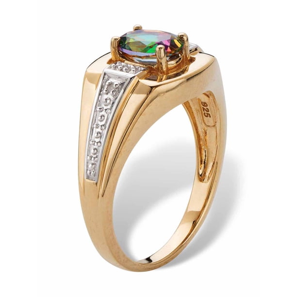 PalmBeach Jewelry Men's Oval-Cut Garnet or Mystic Fire Topaz and