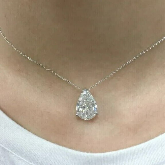 2 Ct Pear Cut Real Moissanite Solitaire Pendant 14K White Gold Plated Silver