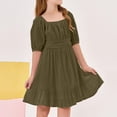 thumbnail image 4 of CCRFTGI Summer Dresses for Children Girls Size 8 Casual Dress Tie Backless Square Neck Ruffle Elastic Waist Party A-Line Dress Army Green 9-10 Years, 4 of 5
