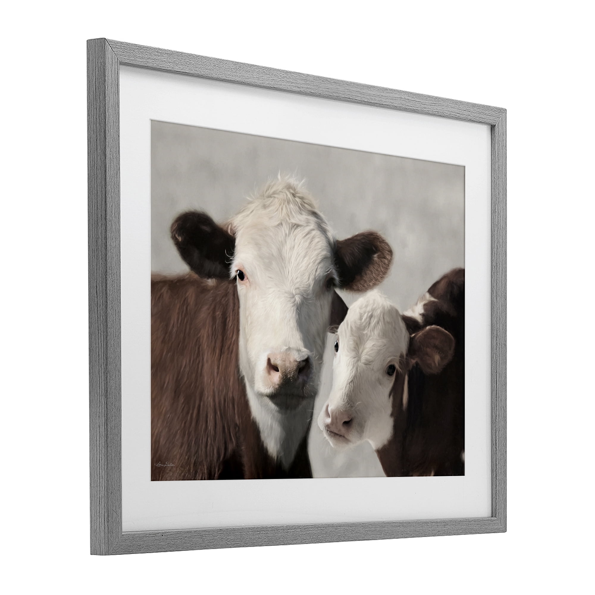 Stupell Industries Mommy & Me Cows Gray Framed Print Under Glass, design by Lori Deiter