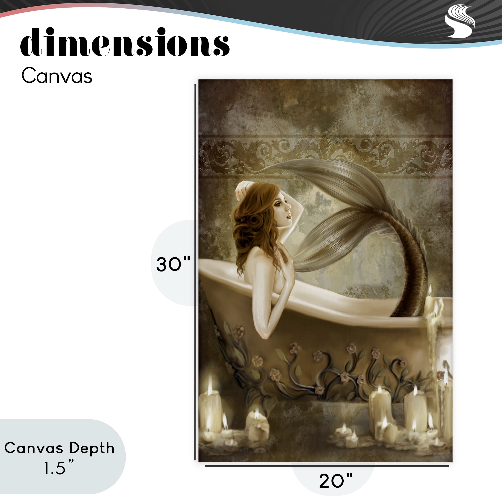 Stupell Industries Sepia Bath Time Mermaid Canvas Wall Art, design by Selina Fenech