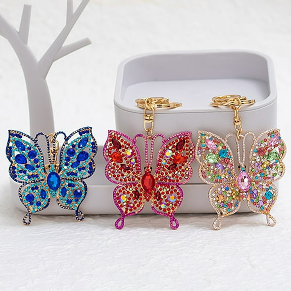 SPRING PARK Women Rhinestone Butterfly Charm Jewelry Keychain Key Holder Keyring Bag Hanging