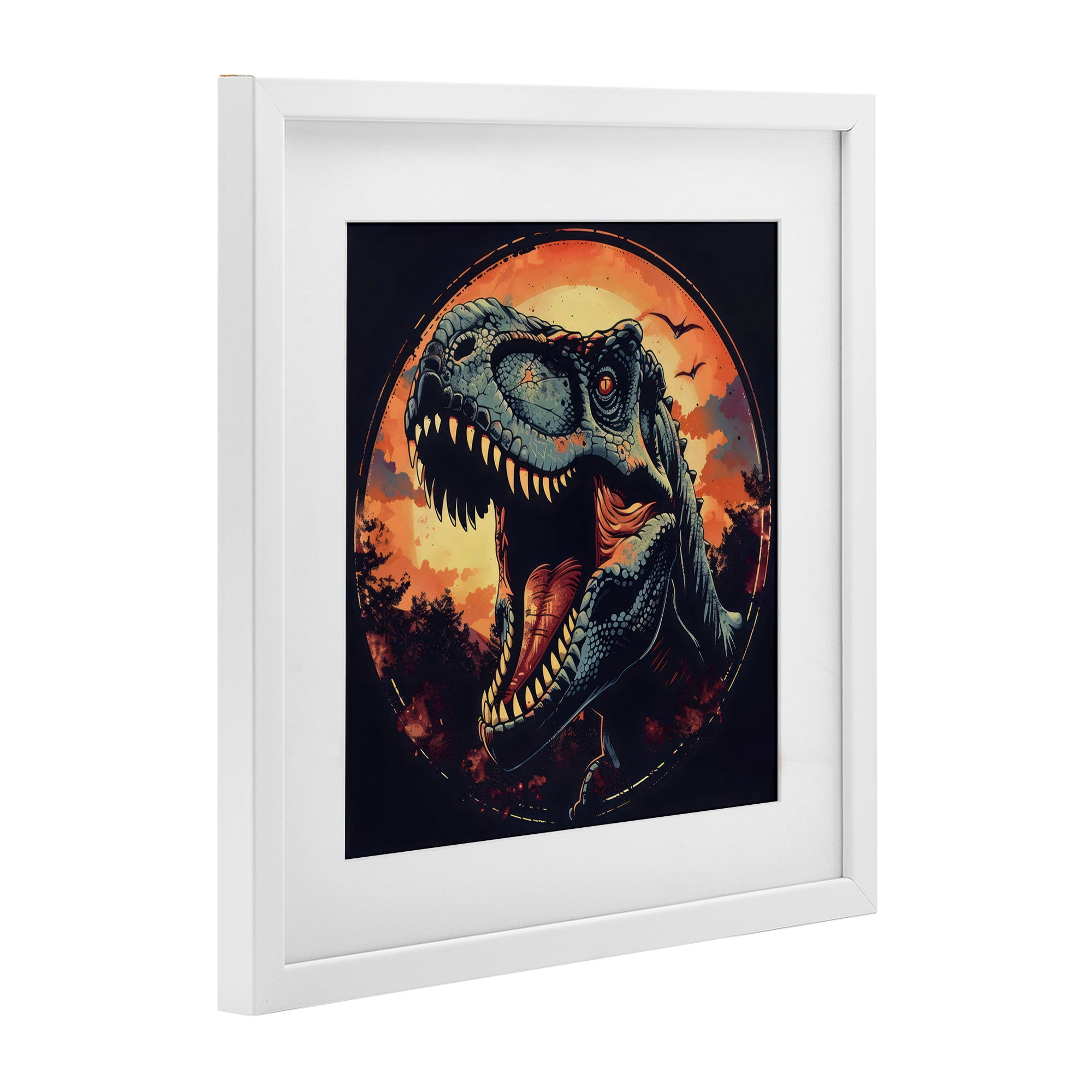 Stupell Industries Ancient Dino Roaring at Sunset White Framed Print Under Glass, design by Creative Studio