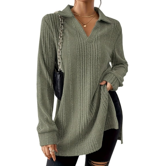 Women'S 2025 Fall Long Sleeve Half Zip Casual Oversized Ribbed Knit Pullover Sweater Top  Green M
