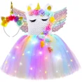 thumbnail image 3 of Vestido de princesa unicornio para niñas, vestido de fiesta de cumpleaños con luces LED, vestidos para niñas con flores y tutú, disfraz de Halloween, 3 of 5