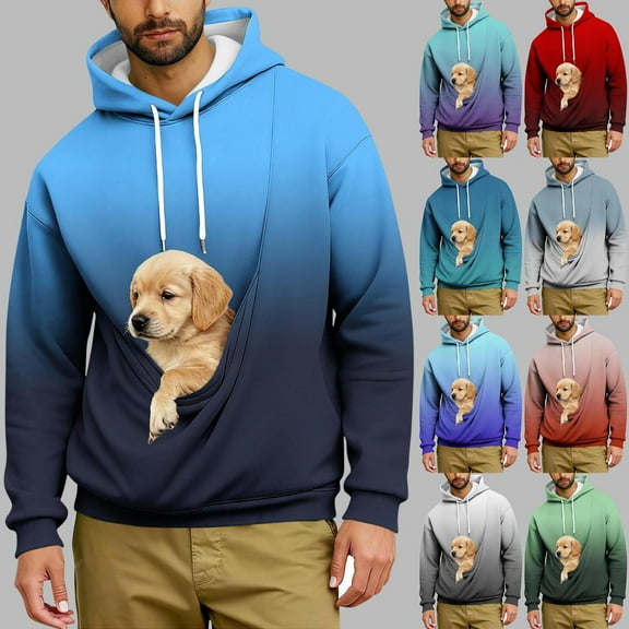 Oksale Men Pet Carrier Gradient Hoodies Cat Dog Kangaroo Pouch Holider Sweatshirt Loose Long Sleeve Fashion Clothing Navy M