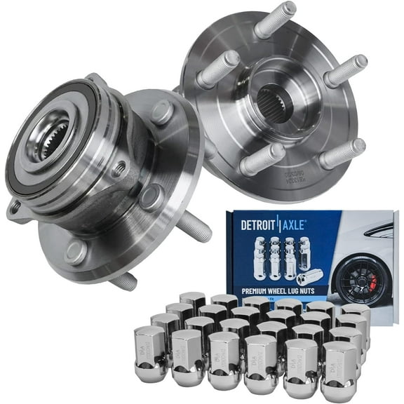 Detroit Axle - Front Wheel Hub Bearings   24pc Wheel Lug Nuts Replacement for 2011-2018 Dodge Durango Jeep Grand Cherokee - 26pc Set