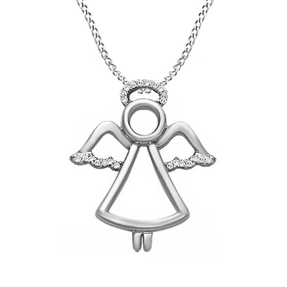 AFFY White Natural Diamond Angel Fashion Pendant Necklace in 14k White Gold Over Sterling Silver