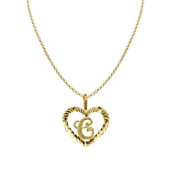 Genuine 14k Yellow Gold 0.59" Fancy Heart Initial Letter C Necklace 16", 18", 20", 22" Trendy Charm Initial Necklaces for Women