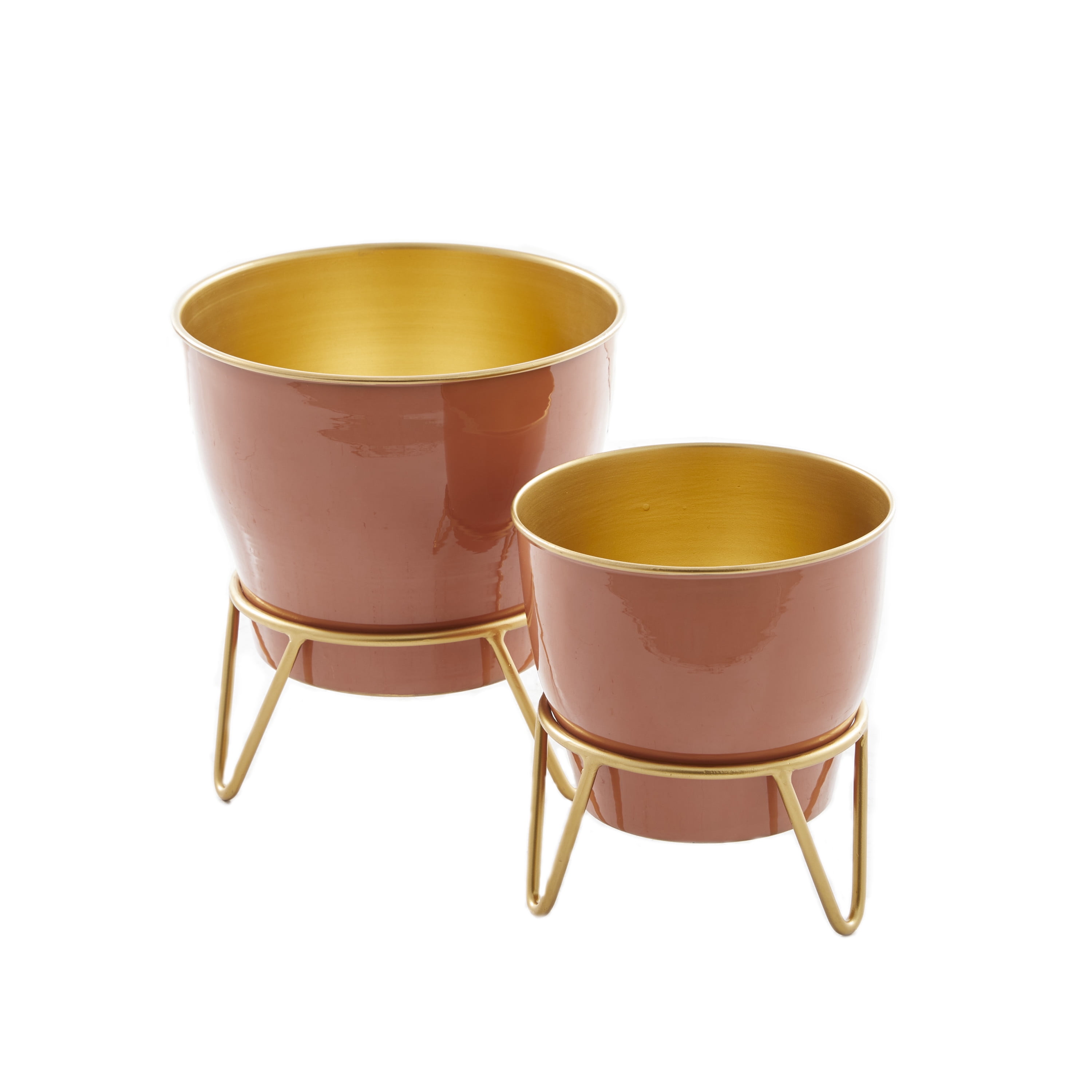 DecMode 12", 9"H Indoor Outdoor Pink Metal Planter with Removable Stand (2 Count)