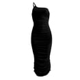 thumbnail image 4 of VISgogo Vestido ceñido al cuerpo para mujer, Vestido de cadera con abertura fruncida en el hombro oblicuo con tirantes lisos, Trajes largos ajustados de verano para mujer para fiestas/clubes/bares VISgogo moda, 4 of 7
