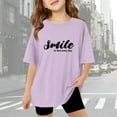 thumbnail image 2 of Huowey Children Kids Girls Funny Shirts Short Sleeve Heart Print Crewneck Loose Fit Fashionable Summer T Shirts Kids Oversized Tops Casual Back To School Tees Casual Tee Tops,Purple,5-6 Years, 2 of 8