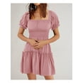 thumbnail image 3 of Womens Smocked Square Neck Boho Floral Short Sleeve Ruffle Beach Summer Mini Dress, 3 of 6