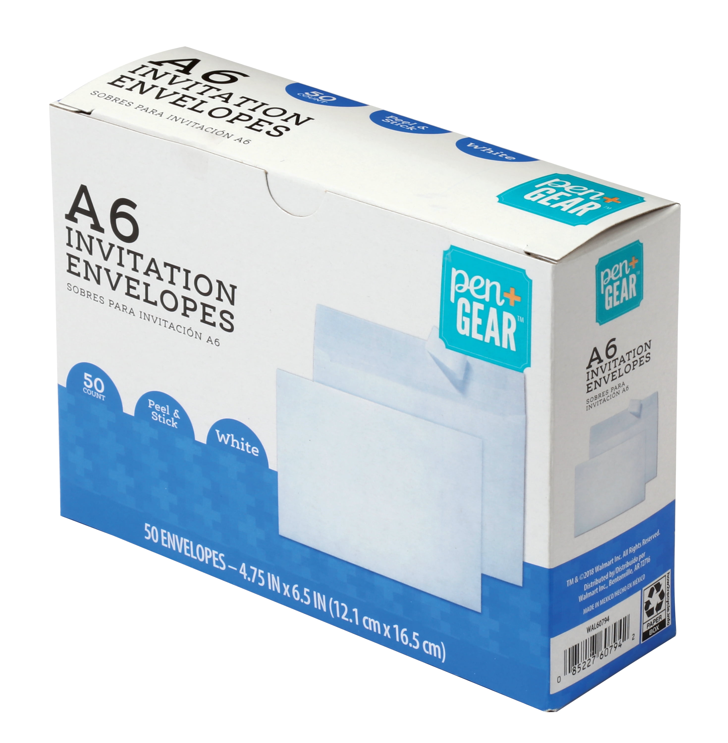 Pen+Gear A6 Invitation Social Envelopes, Peel & Stick, White, 4-3/4 x 6-1/2, 50 per Box