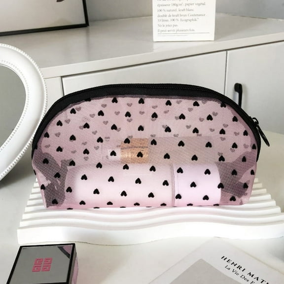 Mesh Makeup Bag Mesh Cosmetic Bag Purse Pouch Zipper Mesh Travel Bag Travel Purse Organizer Portable Pouch Bag Mesh Toiletry Bag for Home Office Travel Accessories