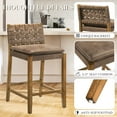 thumbnail image 6 of Guyou 26" Rattan Bar Stools Set of 2, Farmhouse Woven Wooden Counter Height Stools with Footrest, Leather Upholstered Bar Chairs for Kitchen Island, Pub & Bar, Brown, 6 of 7