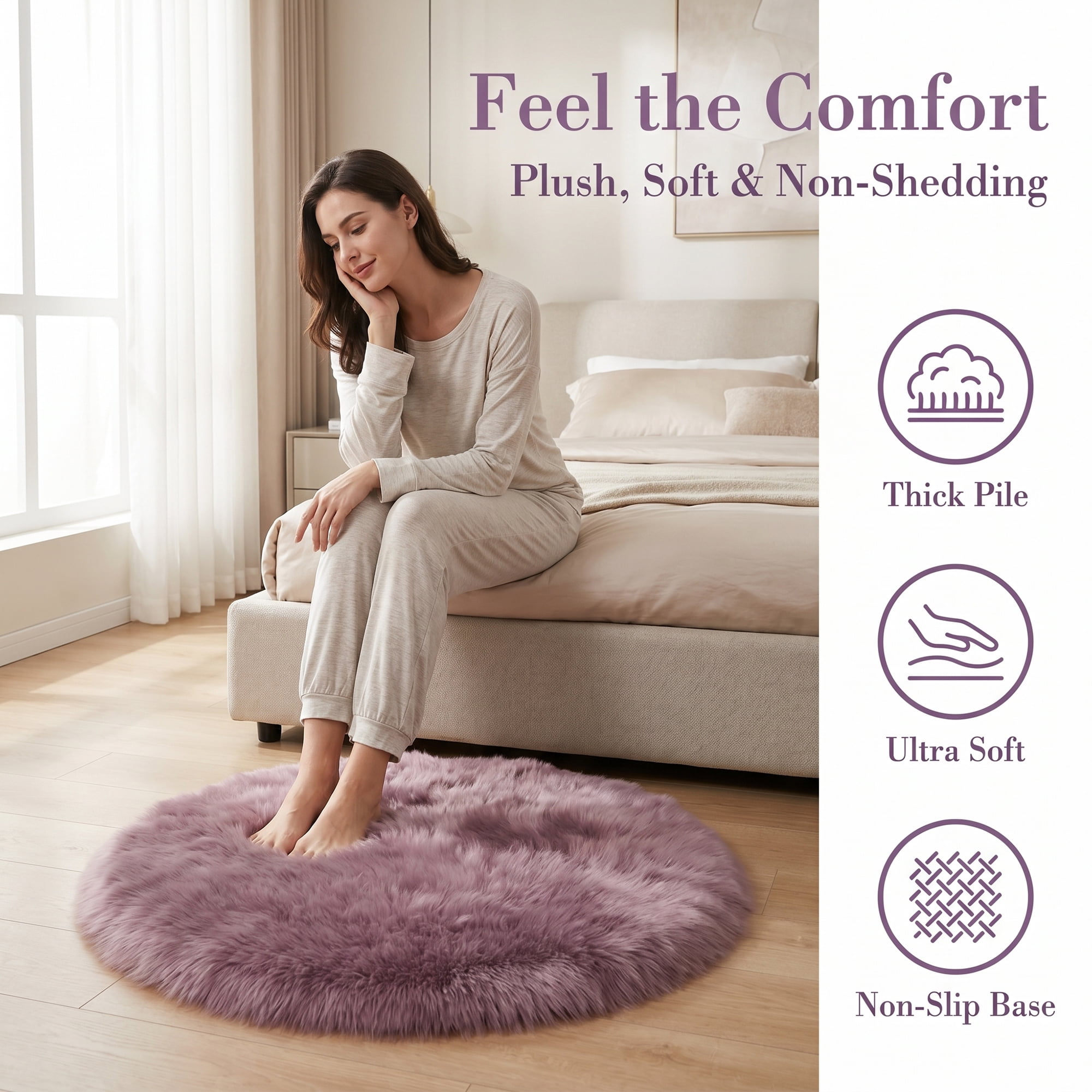 Unique Bargains Shaggy Round Area Rug Fluffy Non-Slip Fuzzy Carpet 28" x 28" Purple