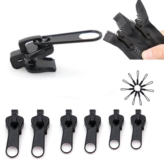 6 PCS Zippers, Zipper Pull, Black Universal Zipper Replacement, Instant Zipper