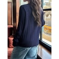 thumbnail image 6 of Women Long Sleeve Cable Knit Sweater Fashion V Neck Fitted Pullover Top Business Casual Fall Outfits Navy Blue M, 6 of 7