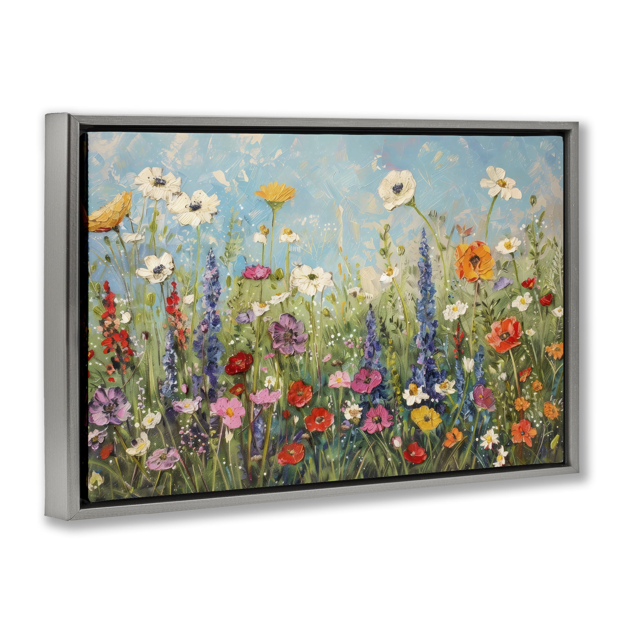 Stupell Industries Wildflower Field of Spring Blooms Gray Framed Floater Canvas Wall Art, design by Creative Studio
