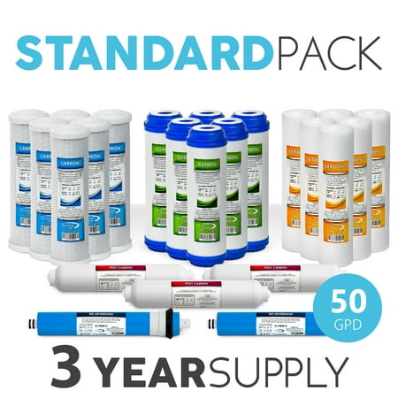 Side Water - Express Water FLTSETS6C6G6I3M502 Reverse Osmosis RO Replacement Filter Cartridges Post Inline Carbon + 50 GPD Membrane + Granular Activated + CTO, Coconut Shell (Pack of 23)