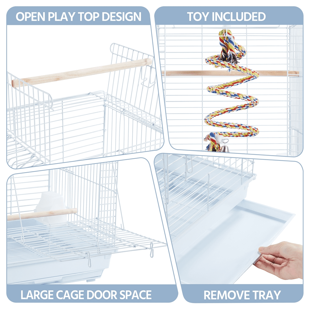 Alden Design 23" H Travel Small Bird Cage with Open Play Top, White