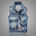 thumbnail image 2 of Chaleco vaquero para hombre, chaleco azul claro ajustado de estilo coreano, chaleco a la moda para hombre, 2 of 6
