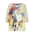 thumbnail image 4 of Women's Tops, Tees & Blouses 3/4 Sleeve,Womens Tops Horse Printed 3/4 Sleeve Western Vintage 3D Graphic T Shirts Vneck Funny Gift Shirts Equestrian Cowgirl Blouse, 4 of 5