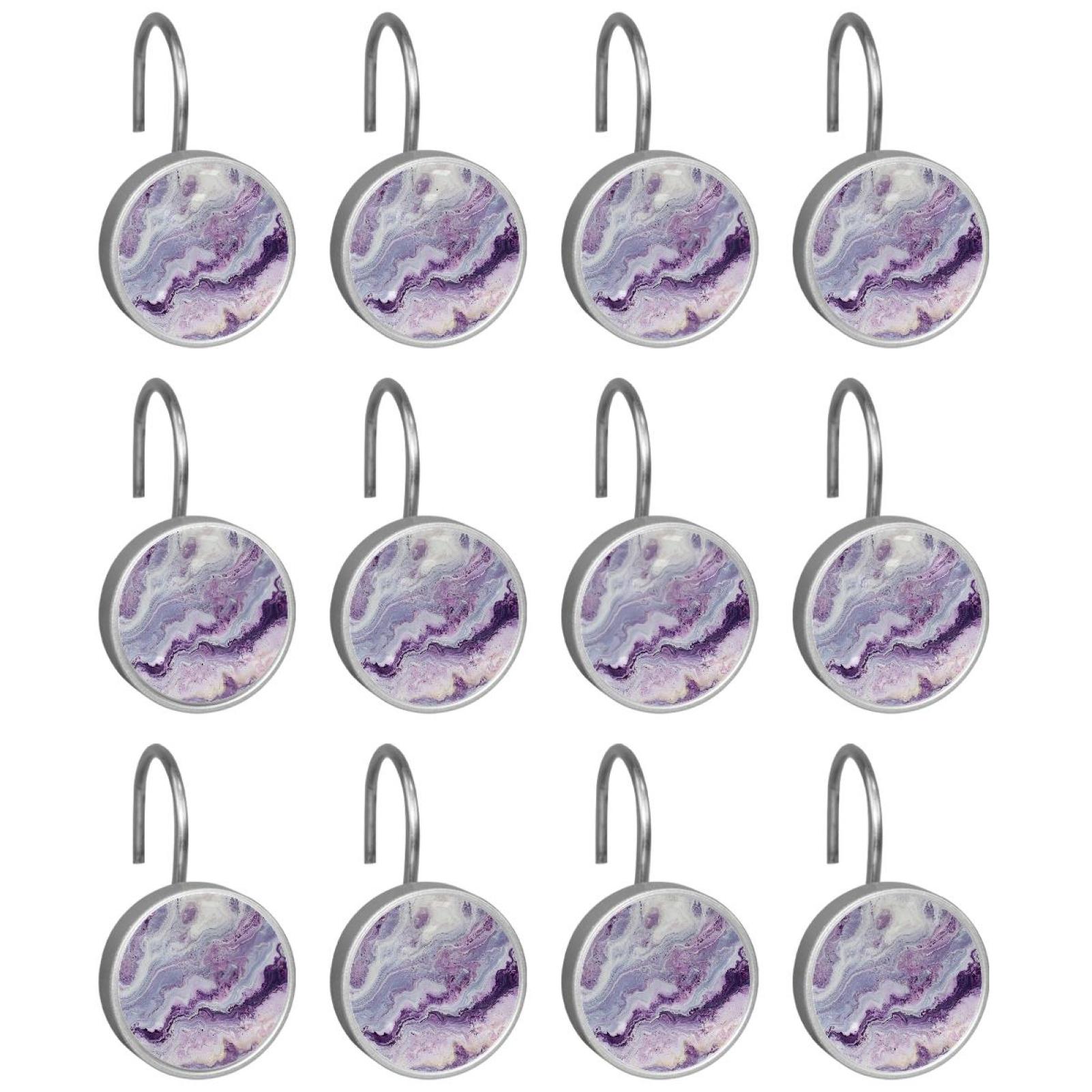 HemaKayy 12 Pcs Shower Curtain Hooks Bathroom Decorative Accessories Lilac Marble