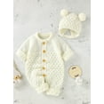 thumbnail image 5 of Musuos Infant Baby 2PCS Winter Outfits, 3 6 12 18M Long Sleeve Solid Color Knitted Romper + Bear Hat Set, 5 of 10