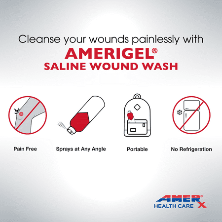 AMERIGEL Saline Wound Wash (7.1 oz.) - First Aid Wound Cleanser | Sting-Free | Sprays at Any Angle | FSA/HSA Eligible