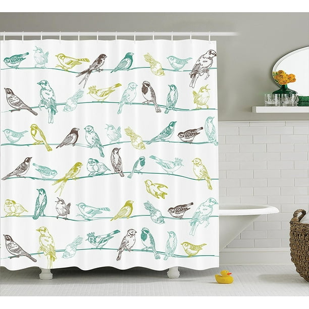 Apartment Decor Shower Curtain Set By Various Type Of Birds Sitting And Chirping On The Wires Al Creatures Print Bathroom Accessories 75 Inches Ambesonne Com Apartment Decor Shower Curtain Set By, Birds On A Wire Shower Curtain