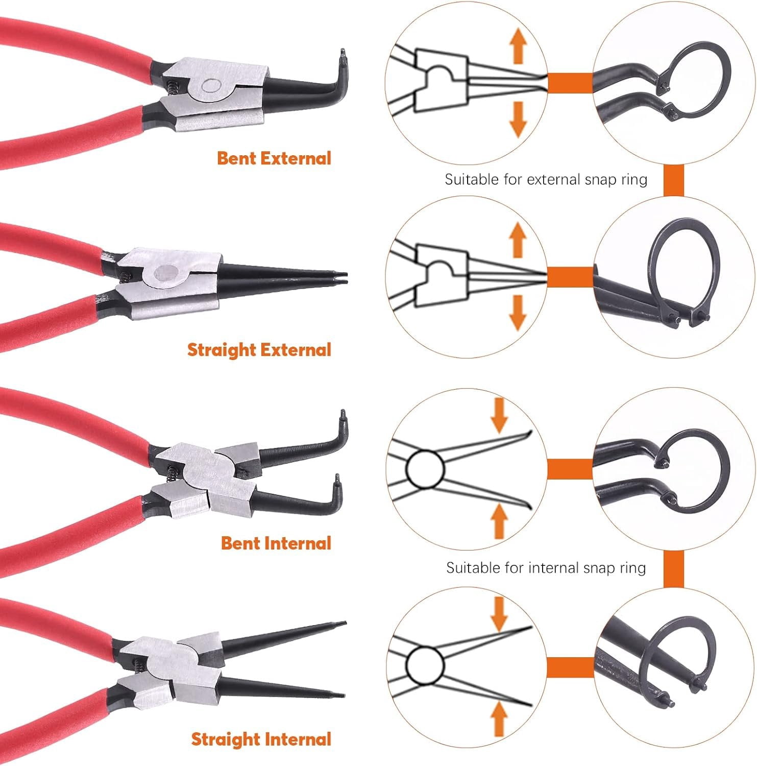 8 count 9 Inch Snap Ring Pliers Heavy Duty Hook Tool Set Internal External Circlip Pliers Tool Kit Straight Bent Jaw Pliers for Automotive Ring Removal Retaining