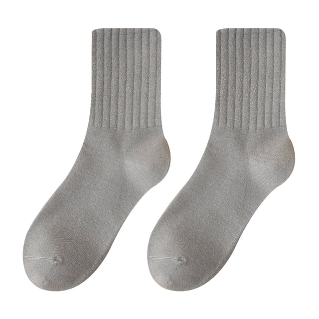 Breezora Classic Solid Color Crew Socks Mid Cushioned Tube Design All Season Cotton Blend Plush Socks