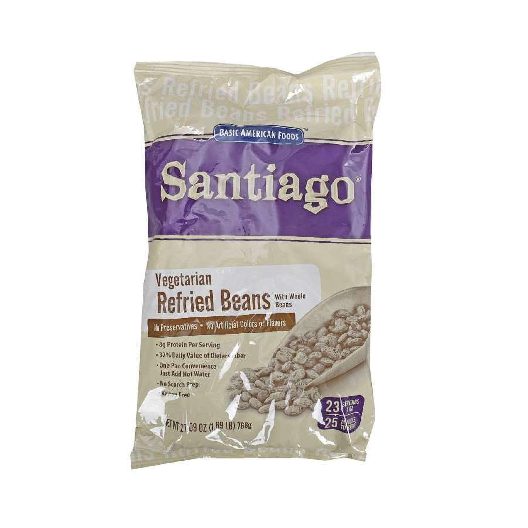 Santaigo Whole Vegetarian Refried Beans - 26.25 oz. pouch, 6 pouches per case