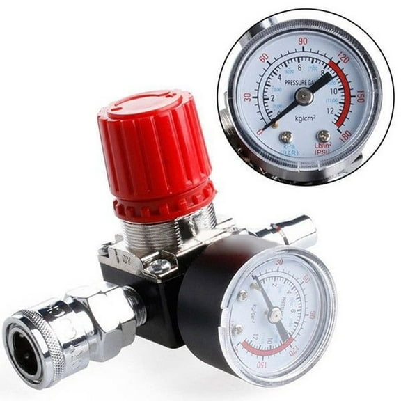 1/4 Pressure Reducing Valve With Pressure Gauge Fitting for Pneumatic Air Pressure Relief Control Compressor