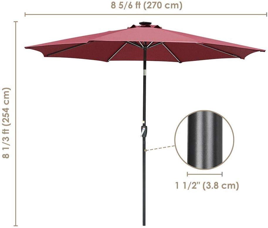 10ft Solar LED Outdoor Market Tilt Patio Umbrella, Red